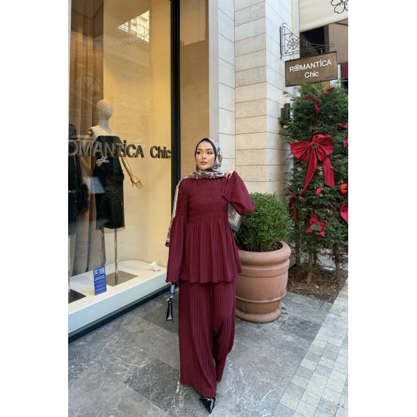 Piliseli Lastik Detay Takım - Bordo