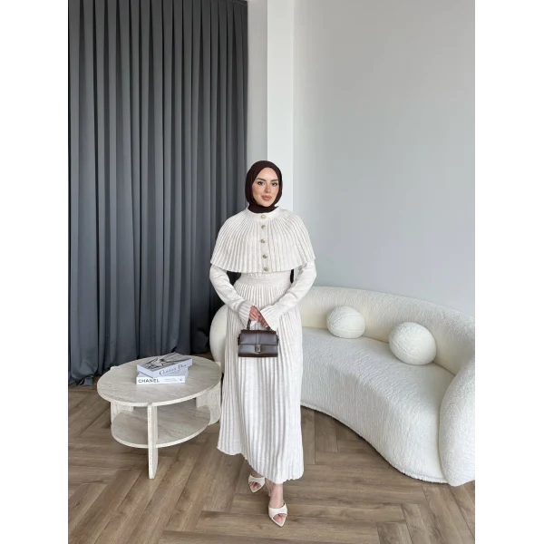 Piliseli Triko Elbise - Bej