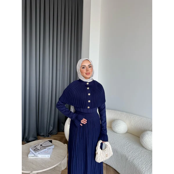 Piliseli Triko Elbise - Lacivert