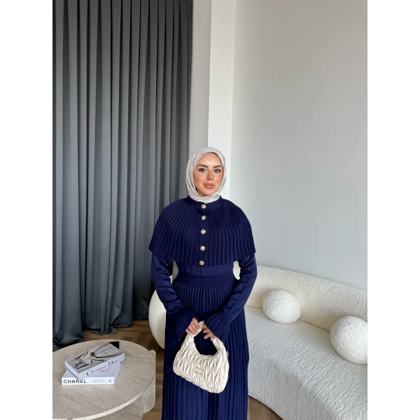 Piliseli Triko Elbise - Lacivert