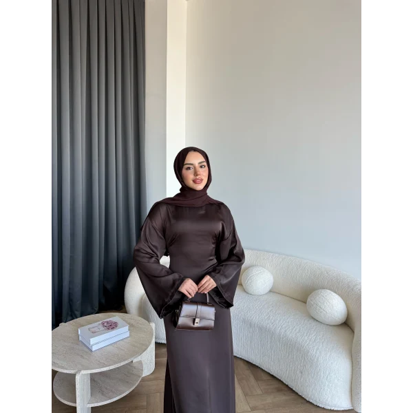 Pln- Aslıhan Saten Elbise - Acı Kahve