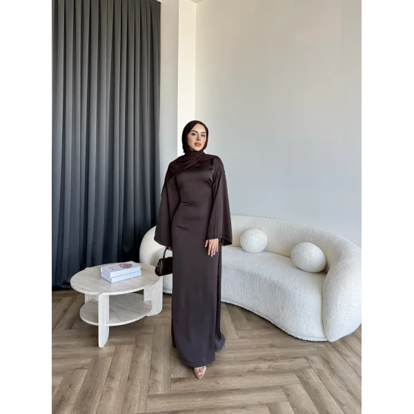 Pln- Aslıhan Saten Elbise - Acı Kahve