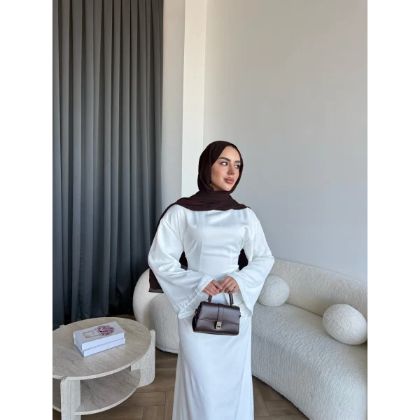 Pln- Aslıhan Saten Elbise - Beyaz