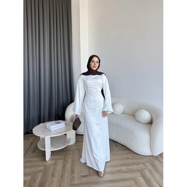 Pln- Aslıhan Saten Elbise - Beyaz