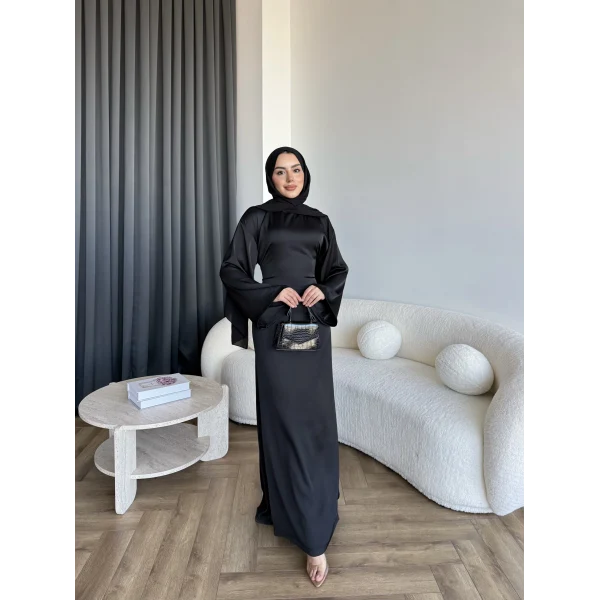 Pln- Aslıhan Saten Elbise - Siyah