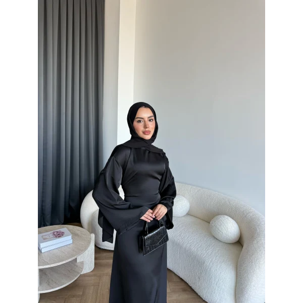 Pln- Aslıhan Saten Elbise - Siyah