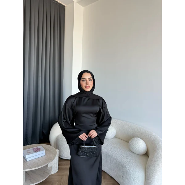 Pln- Aslıhan Saten Elbise - Siyah