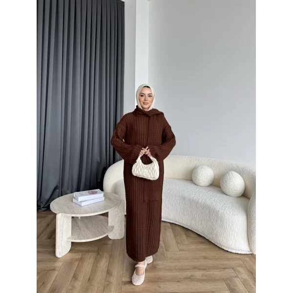 Pln-Atkı Örgü Triko Elbise - Acı Kahve