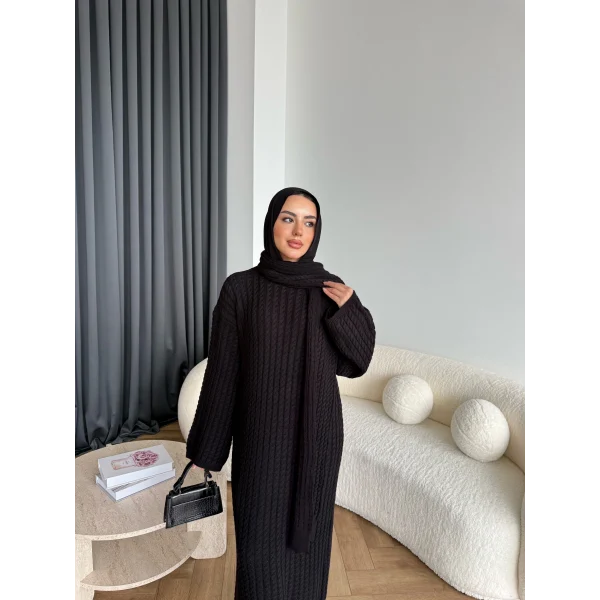 Pln-Atkı Örgü Triko Elbise - Siyah