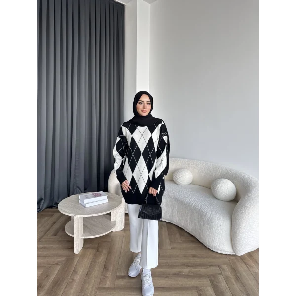 Pls-Baklava Desen Triko Kazak - Siyah