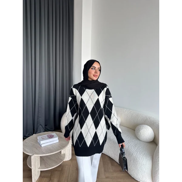 Pls-Baklava Desen Triko Kazak - Siyah