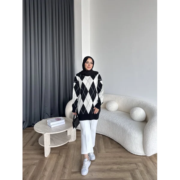 Pls-Baklava Desen Triko Kazak - Siyah