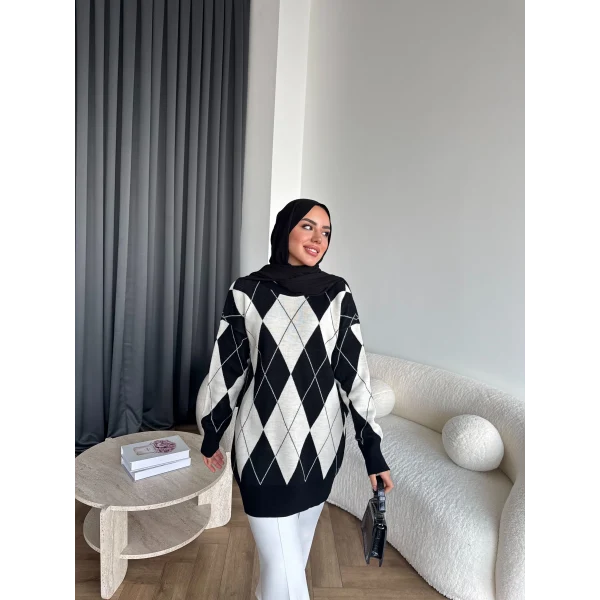 Pls-Baklava Desen Triko Kazak - Siyah