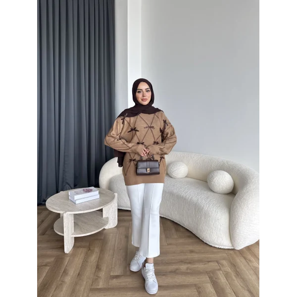 Pls-Kurdele Detay Triko Kazak - Camel