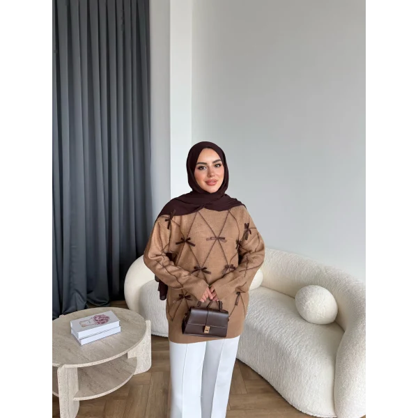 Pls-Kurdele Detay Triko Kazak - Camel