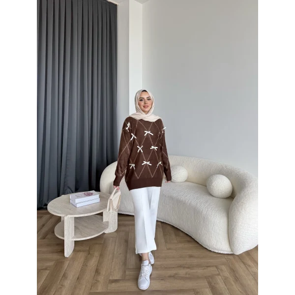 Pls-Kurdele Detay Triko Kazak - Kahve