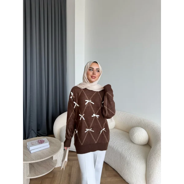 Pls-Kurdele Detay Triko Kazak - Kahve