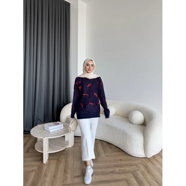 Pls-Kurdele Detay Triko Kazak - Lacivert