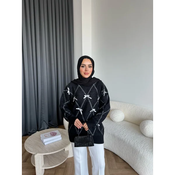 Pls-Kurdele Detay Triko Kazak - Siyah