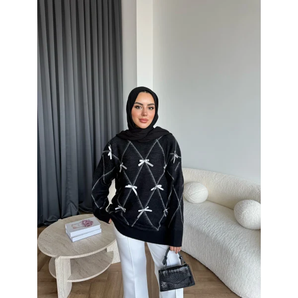 Pls-Kurdele Detay Triko Kazak - Siyah
