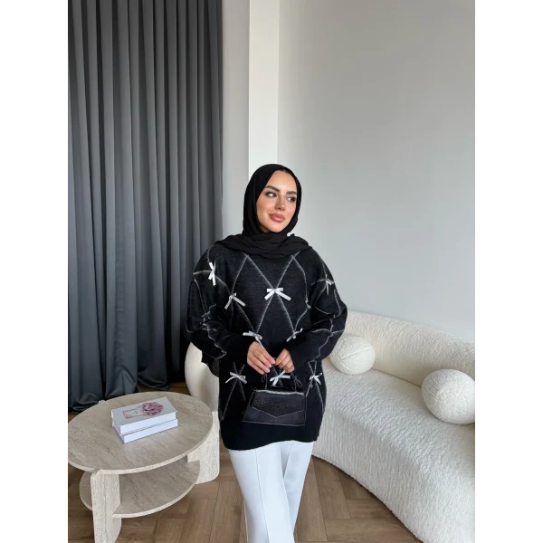 Pls-Kurdele Detay Triko Kazak - Siyah