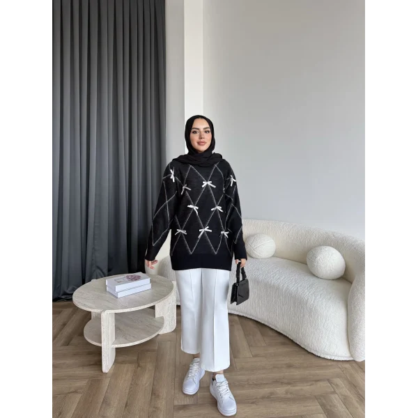 Pls-Kurdele Detay Triko Kazak - Siyah