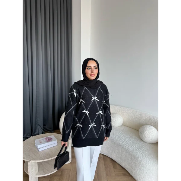 Pls-Kurdele Detay Triko Kazak - Siyah
