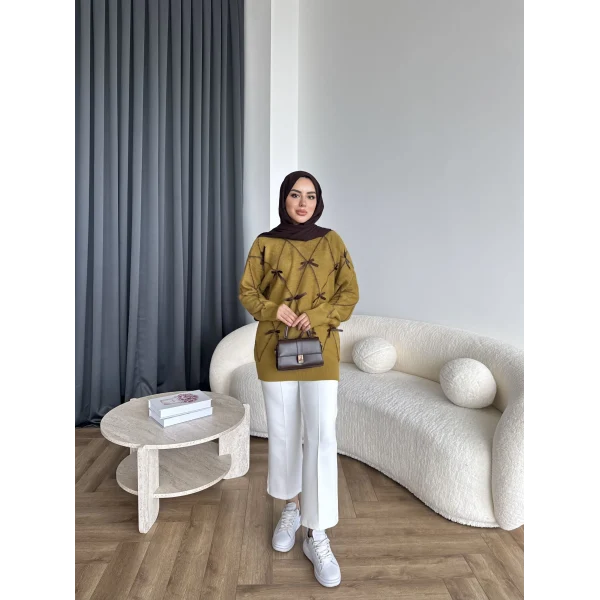 Pls-Kurdele Detay Triko Kazak - Yağ Yeşili