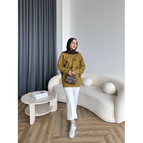 Pls-Kurdele Detay Triko Kazak - Yağ Yeşili