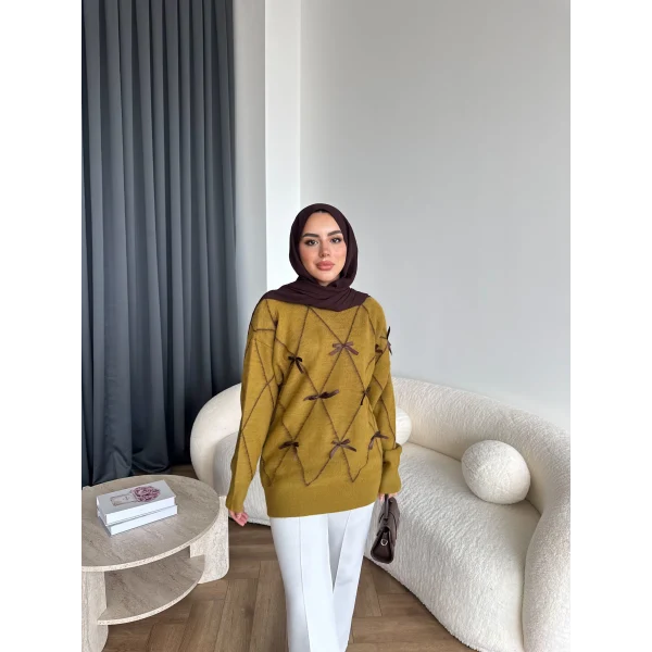 Pls-Kurdele Detay Triko Kazak - Yağ Yeşili