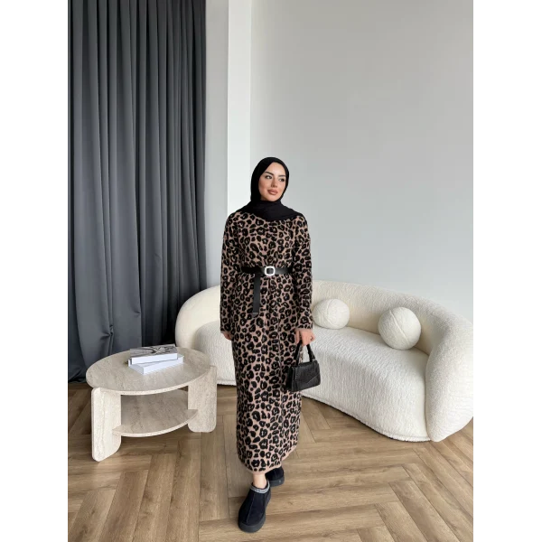 Pls Leopar Elbise - Koyu
