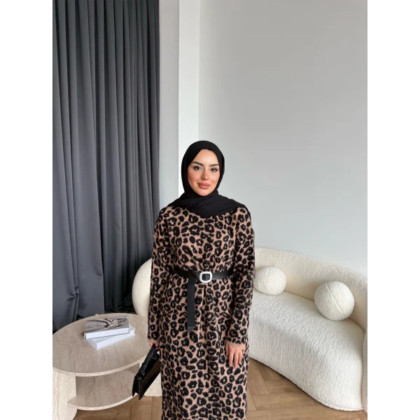 Pls Leopar Elbise - Koyu