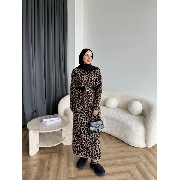Pls Leopar Elbise - Koyu