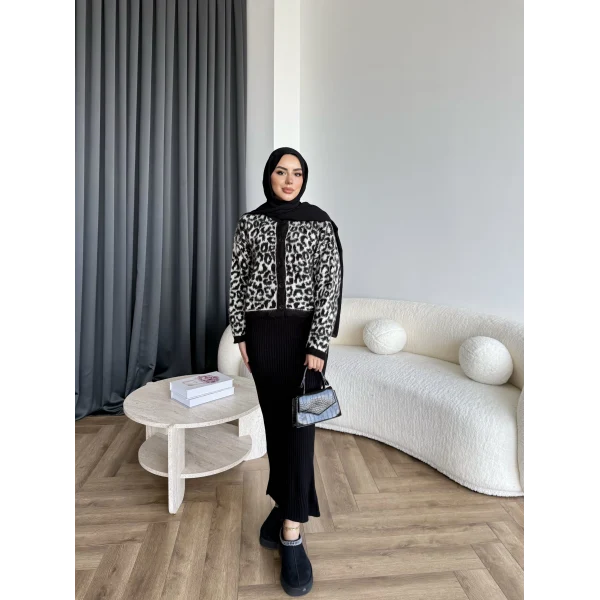 Pls-Leopar Jile Elbise - Beyaz