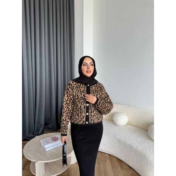 Pls-Leopar Jile Elbise - Camel