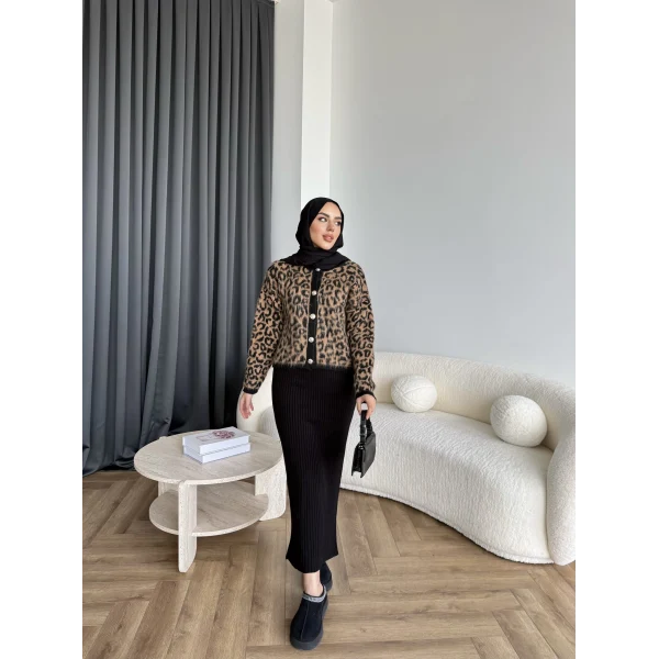 Pls-Leopar Jile Elbise - Camel