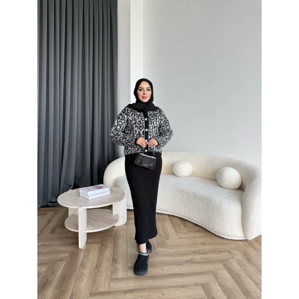 Pls-Leopar Jile Elbise - Gri