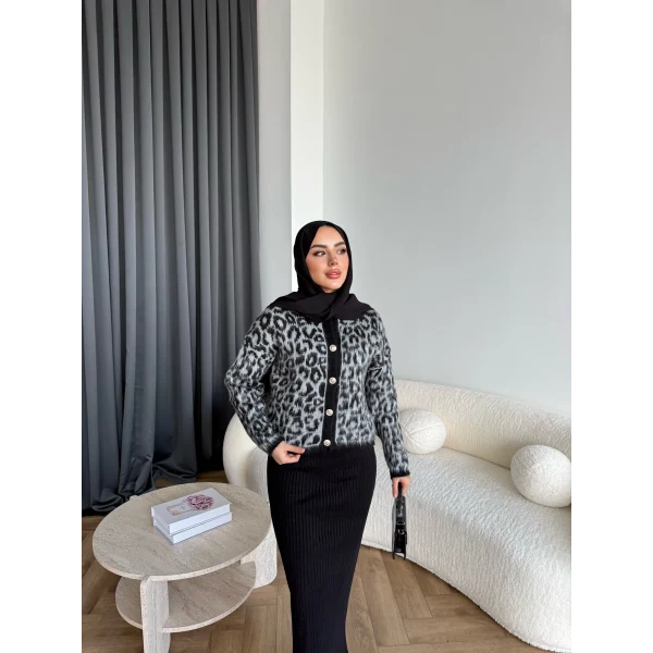 Pls-Leopar Jile Elbise - Gri