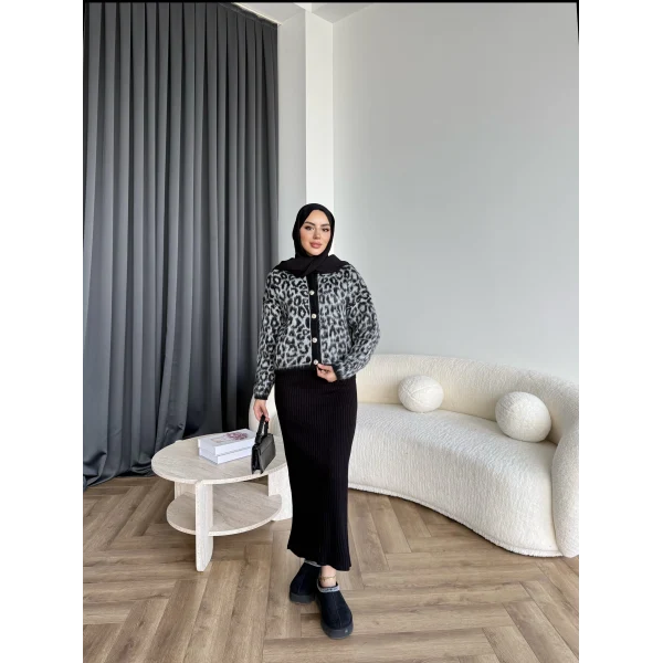 Pls-Leopar Jile Elbise - Gri