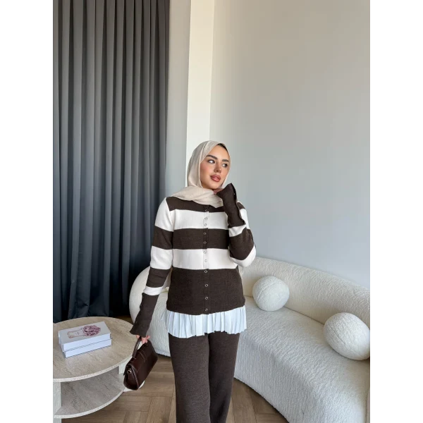 Pnd- Dianas Çizgili Triko Takım - Kahve