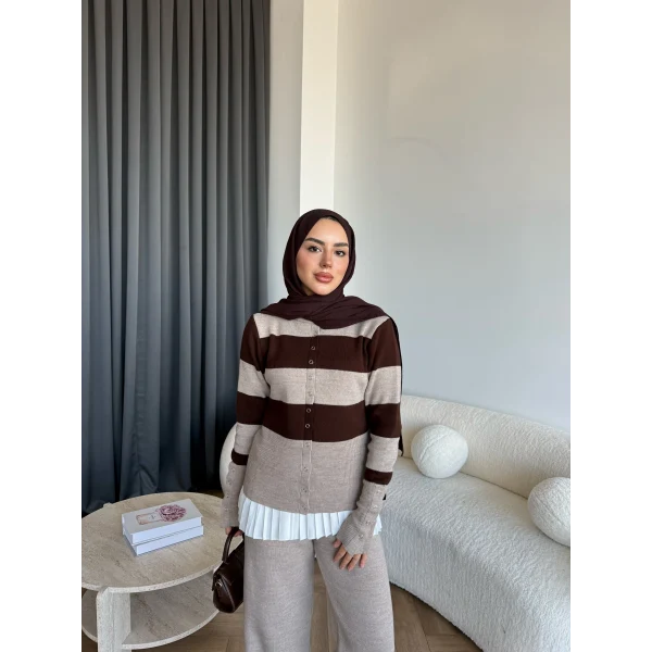 Pnd- Dianas Çizgili Triko Takım - Vizon