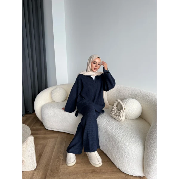 Polo Yaka Örgü Triko Takım - Lacivert