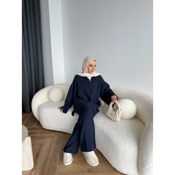 Polo Yaka Örgü Triko Takım - Lacivert
