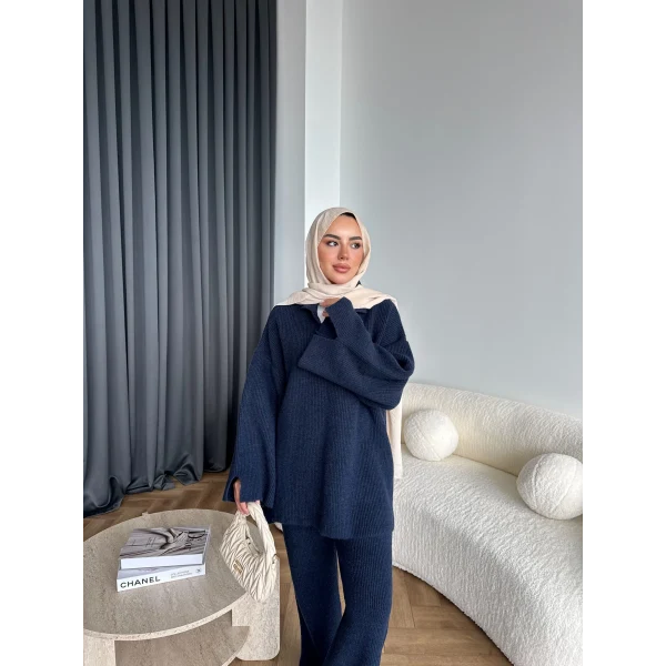 Polo Yaka Örgü Triko Takım - Lacivert