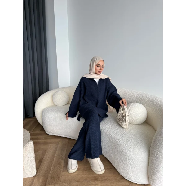 Polo Yaka Örgü Triko Takım - Lacivert