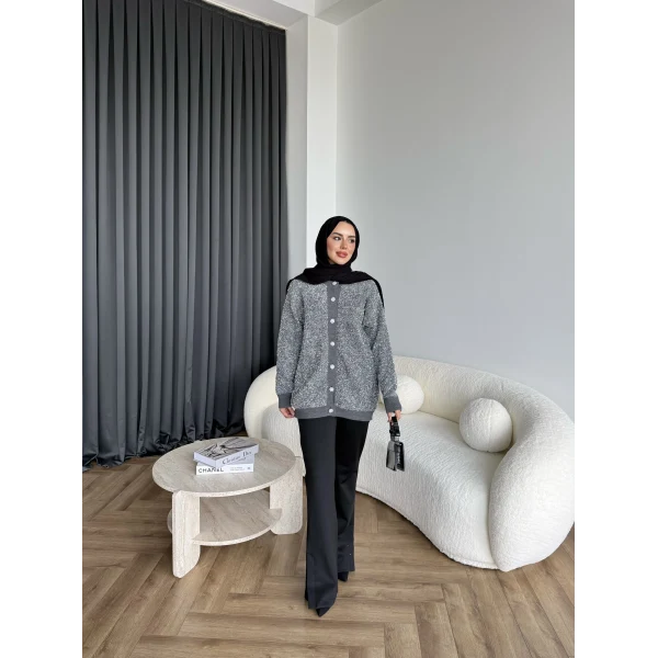 Pulia Simli Düğmeli Hırka - Gri