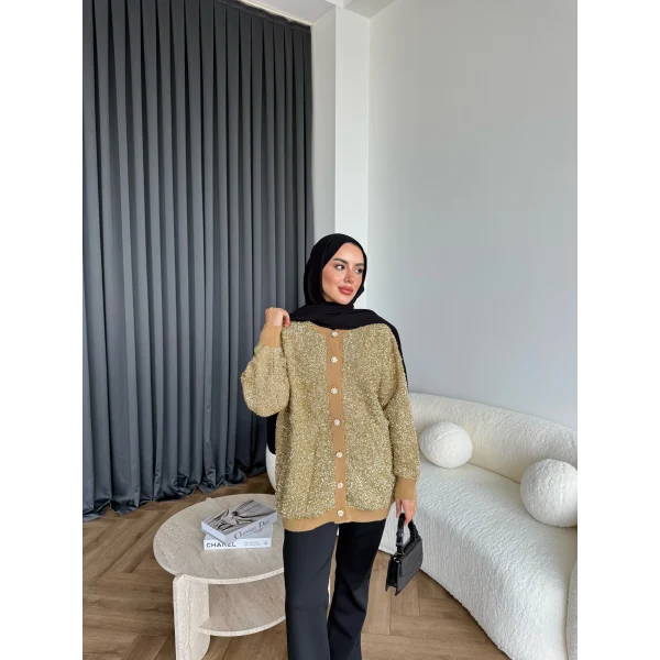 Pulia Simli Düğmeli Hırka - Sarı