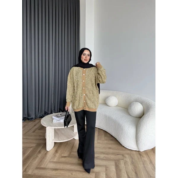 Pulia Simli Düğmeli Hırka - Sarı