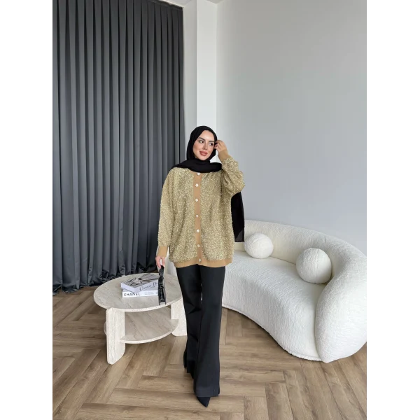 Pulia Simli Düğmeli Hırka - Sarı