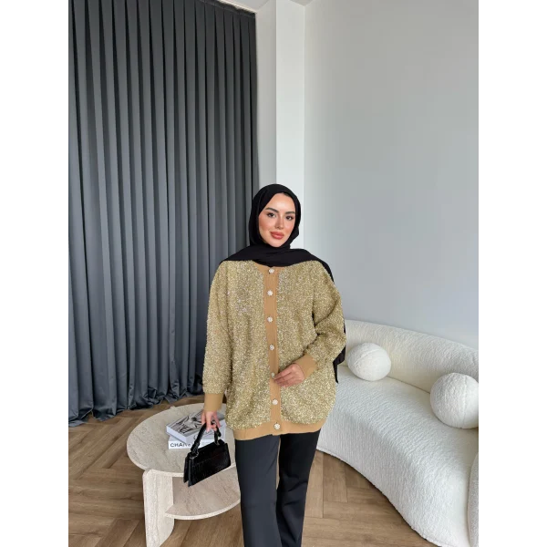 Pulia Simli Düğmeli Hırka - Sarı